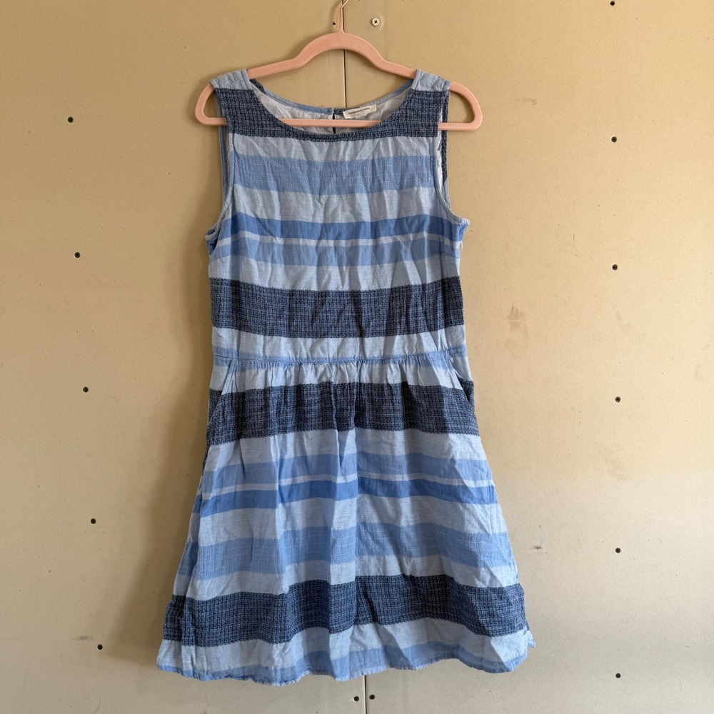BeachLunchLounge Coastal Striped Sleeveless Fit & Flare Dress Medium Pockets